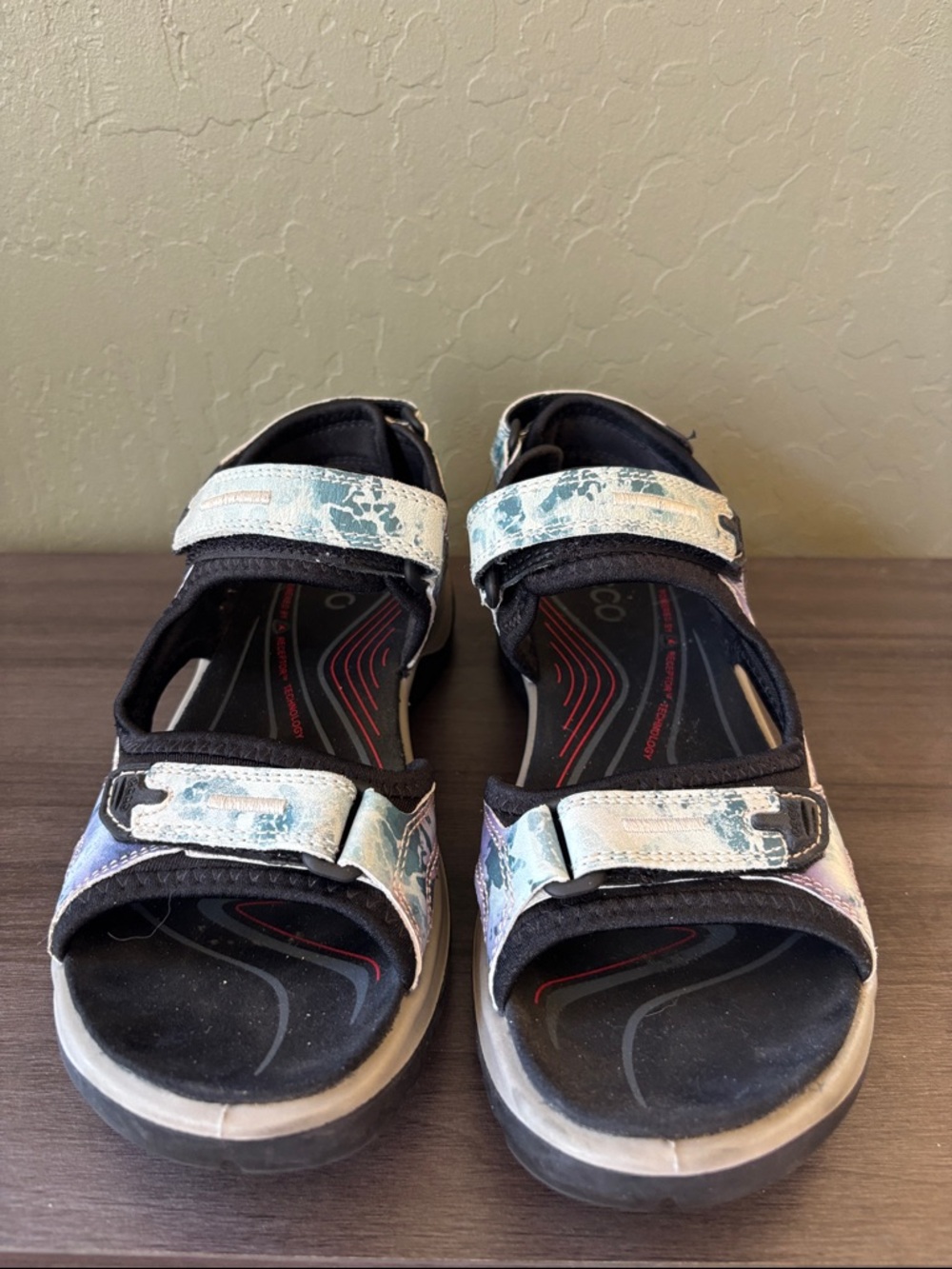 Ecco Yucatan Offroad Sandals Womens Blue Print Shoes Walking Hiking Size 40 - Picture 3 of 9